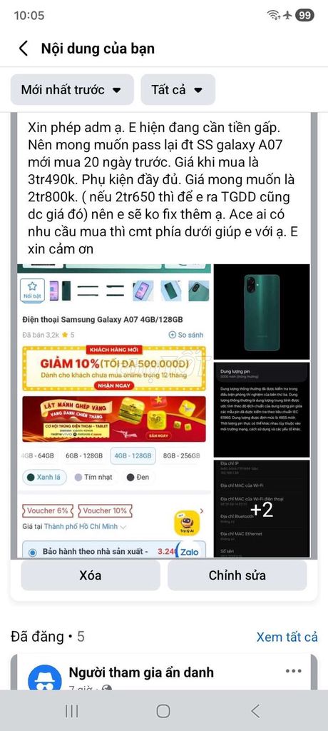 Samsung Galaxy A07 128GB Xanh lá. Mua bán Điện thoại tại Huyện Nghi Lộc Nghệ An được đăng bởi Huy Phạm hình 1