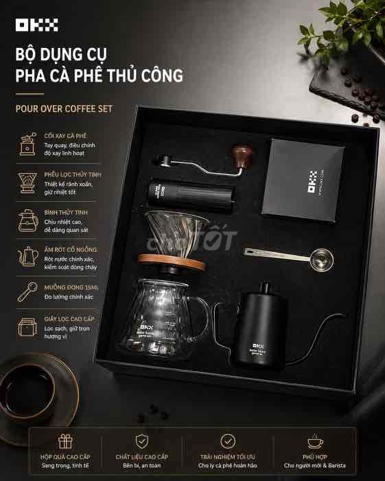 Bộ dụng cụ pha cà phê OKX Thủy tinh Đen. Mua bán Dụng cụ nhà bếp tại Quận Hải Châu Đà Nẵng được đăng bởi Na Nguyễn Lê hình 1