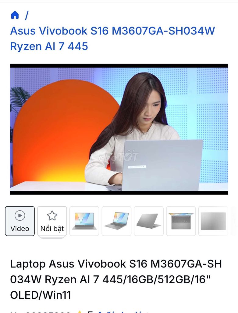 Asus Vivobook S16 Ryzen AI 7 16 inch. Mua bán Laptop tại Thành phố Pleiku Gia Lai được đăng bởi Độ Nguyễn hình 1