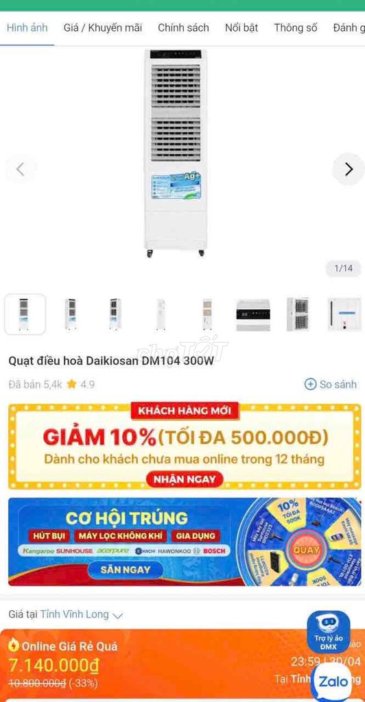 Quạt hơi nước Daikiosan DM104 Trắng. Mua bán Quạt tại Thành phố Vĩnh Long Vĩnh Long được đăng bởi Tuyet Tuyet hình 1