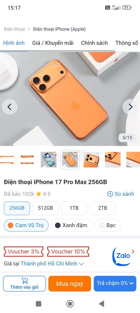 Apple iPhone 17 Pro Max 256GB bạc màu cam. Mua bán Điện thoại tại Quận Ngũ Hành Sơn Đà Nẵng được đăng bởi Bảo mạnh  hình 1