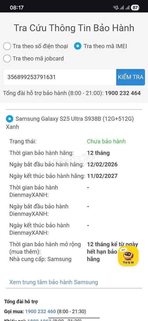 Samsung Galaxy S25 Ultra 512GB bh tgdđ 2/2028. Mua bán Điện thoại tại Huyện Long Hồ Vĩnh Long được đăng bởi Hồ Lâm Mobile  hình 1