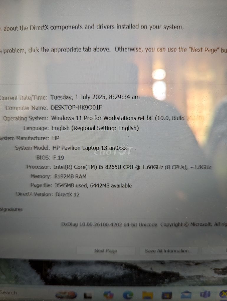 Laptop HP pavilion i5-8265U/8G/256 hoạt động tốt