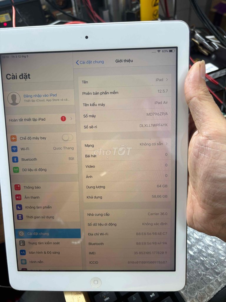 Apple iPad Air 1 64GB Bạc. Mua bán Máy tính bảng tại Quận Ninh Kiều Cần Thơ được đăng bởi Thắng Lê hình 1