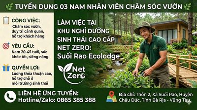 🌿 TUYỂN 3 NV CHĂM SÓC VƯỜN - KHU NGHỈ DƯỠNG