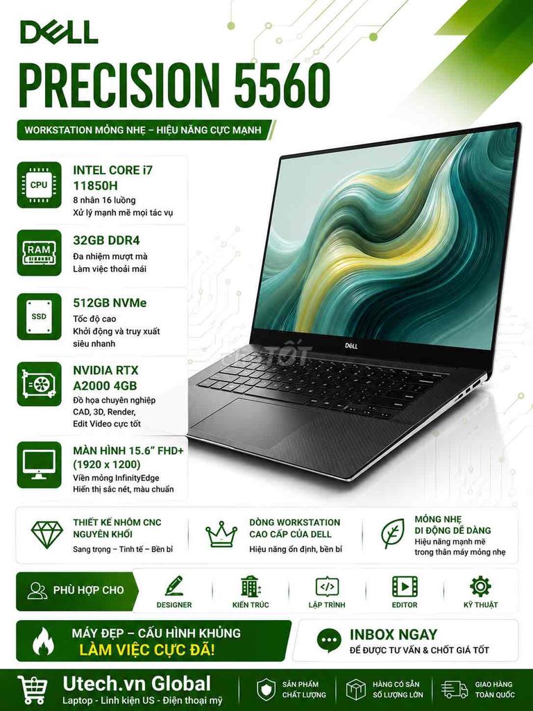 Dell Precision 5560 i7-11850H 15.6 inch 32GB/512GB. Mua bán Laptop tại Quận 10 Tp Hồ Chí Minh được đăng bởi Utech Global hình 1