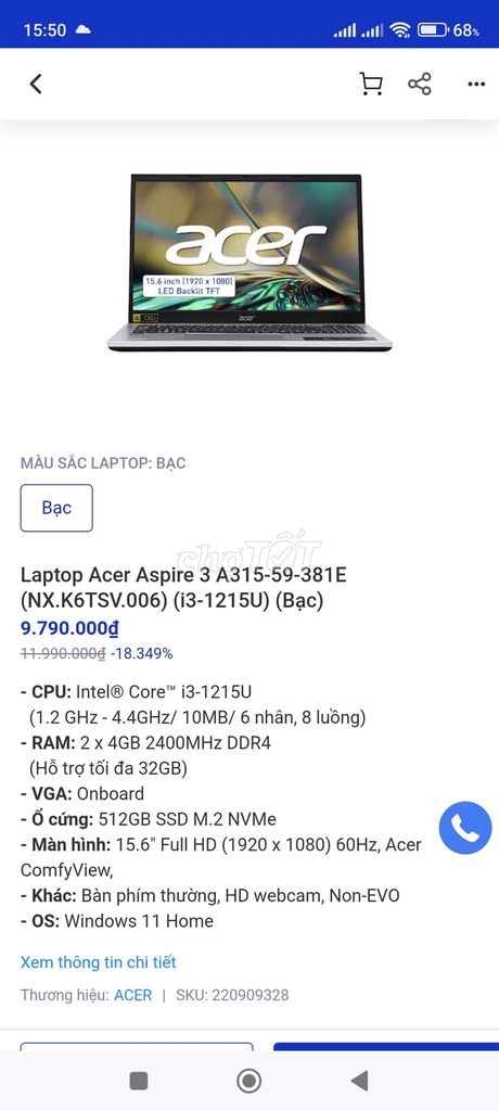 2 laptop ACER,ASUS I3 GEN 12,SSD 512G,RAM 8G,MỚI