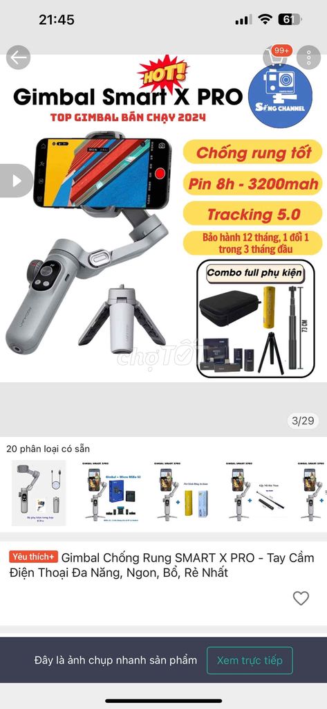 GIMBAL CHỐNG RUNG SMART X PRO + Gậy nối dài 73 cm