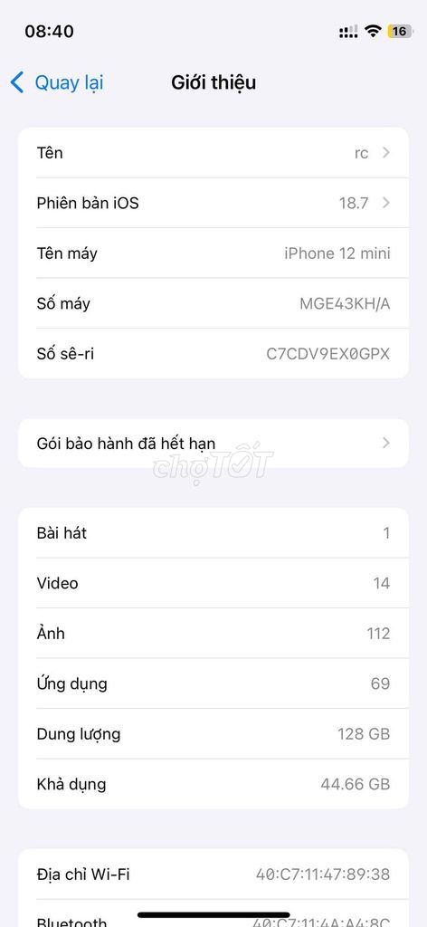 Apple iPhone 12 mini 128GB Trắng Quốc tế. Mua bán Điện thoại tại Thành phố Thủ Đức Tp Hồ Chí Minh được đăng bởi Long hình 1