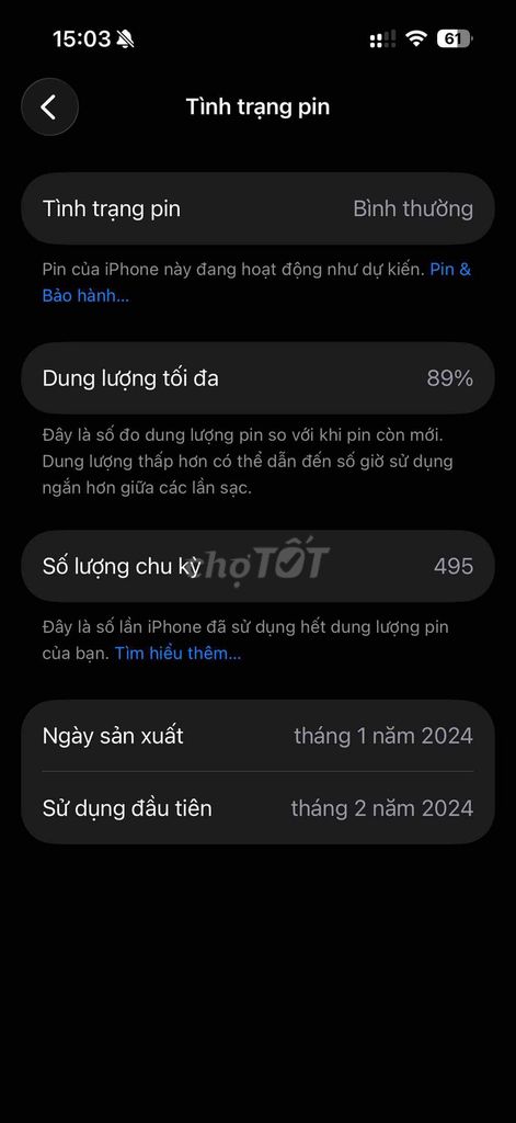 Apple iPhone 15 Pro 128GB 89% pin đẹp 99. Mua bán Điện thoại tại Quận Hà Đông Hà Nội được đăng bởi JJbon hình 1
