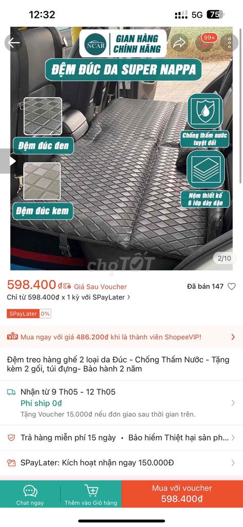 Nệm treo xe hơi làm từ da Super Nappa cao cấp. Mua bán Nội thất, đồ gia dụng khác tại Thành phố Đồng Xoài Bình Phước được đăng bởi Hoàng Giang hình 1