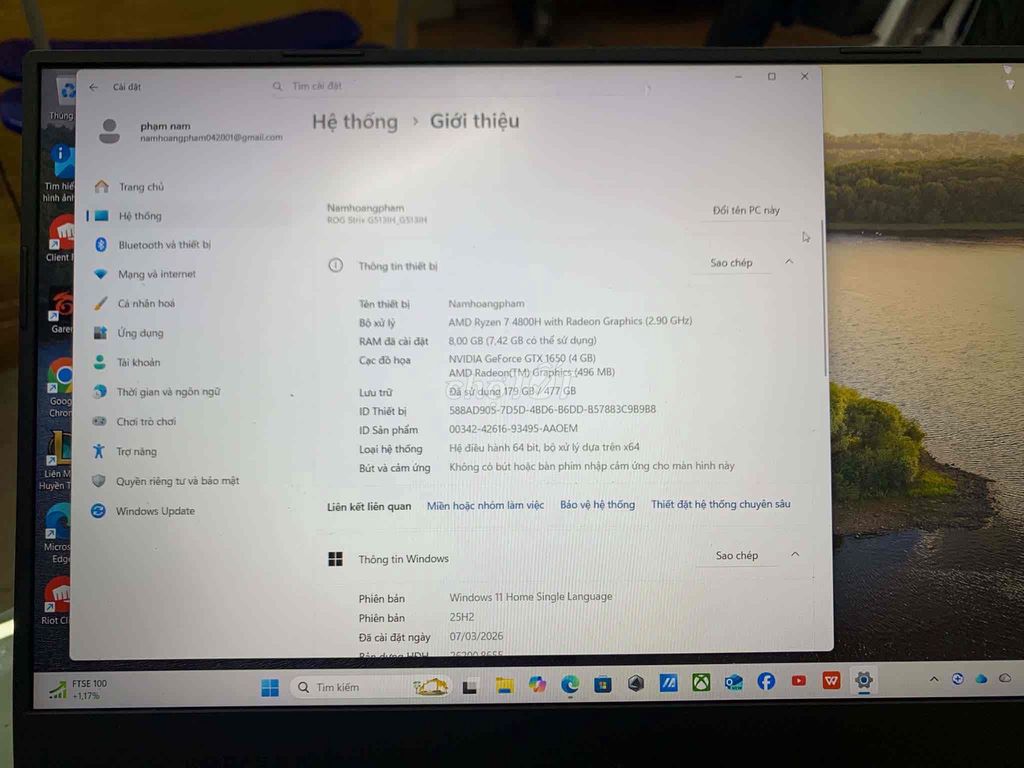 Asus ROG Strix G513 Ryzen 7 8GB/477GB SSD Đen. Mua bán Laptop tại Thành phố Biên Hòa Đồng Nai được đăng bởi Gà hình 1
