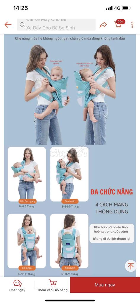 Địu Trợ Lực Nhiều Tư Thế Cho Bé Sơ Sinh đến lớn ạ