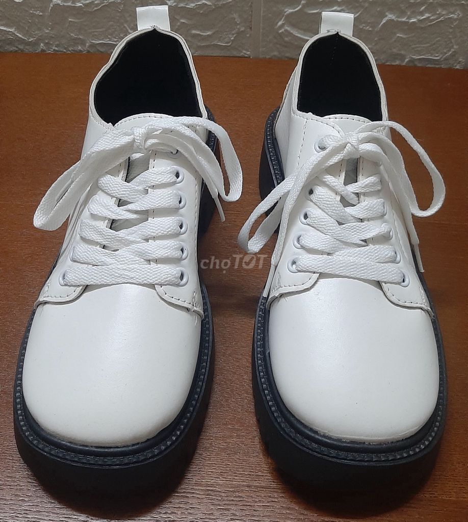 Giày Oxford Bốt Đốc Nữ; Size 38; (Trắng + Đen).