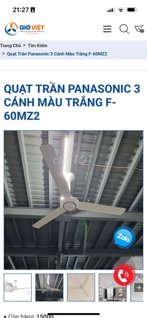 Quạt trần Panasonic F-60MZ2 Trắng 3 cánh. Mua bán Quạt tại Thành phố Dĩ An Bình Dương được đăng bởi Trần Thị Hoà hình 1