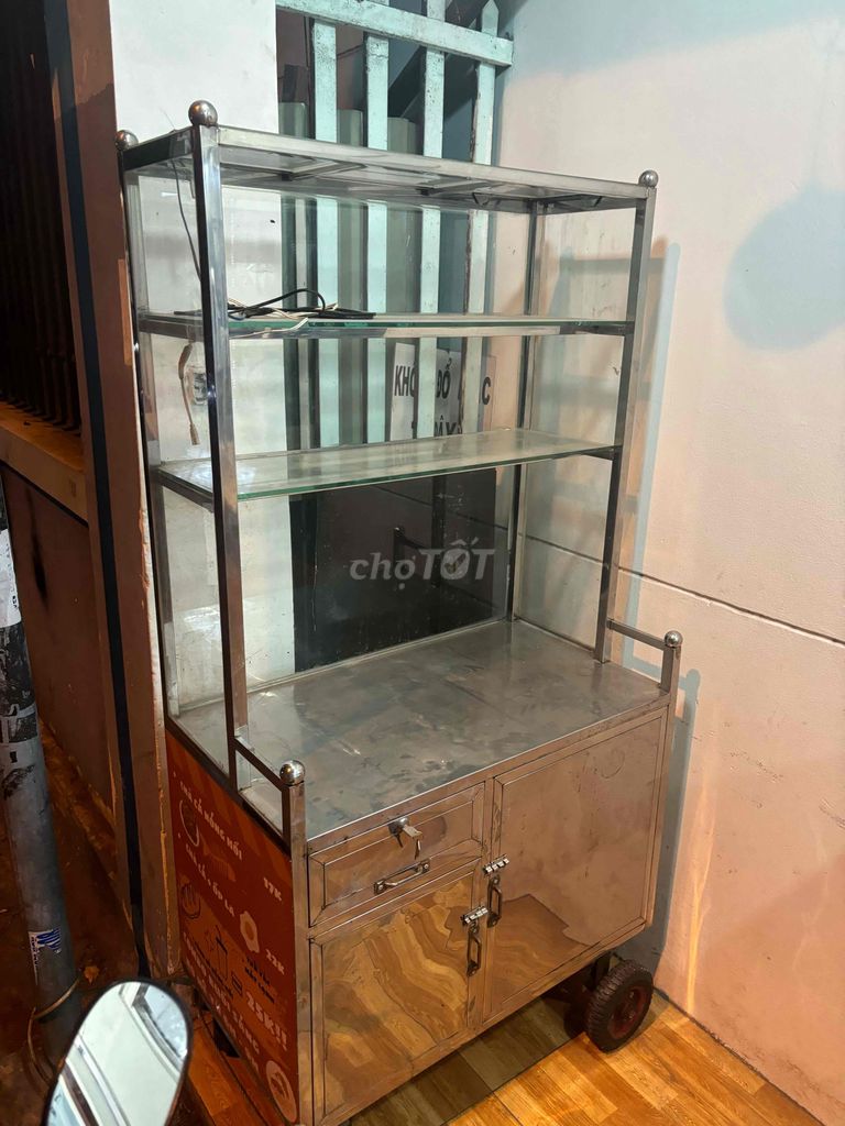 Xe tủ kính inox 1m x 0.5m còn mới đẹp