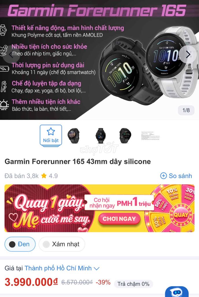 Garmin Forerunner 165 43mm dây silicone new 100%. Mua bán Thiết bị đeo thông minh tại Quận Sơn Trà Đà Nẵng được đăng bởi Phuc Le hình 1