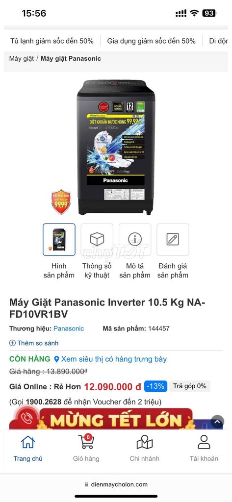 máy giặc panasonic tình trạng mới hoàn toàn 100%