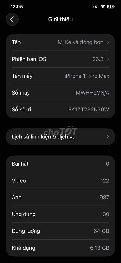 Apple iPhone 11 Pro Max 64GB Mất Face ID. Mua bán Điện thoại tại Huyện Phúc Thọ Hà Nội được đăng bởi Nguyễn Thắng hình 1