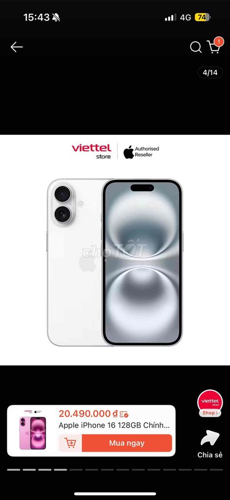 Apple iPhone 16 128GB Trắng. Mua bán Điện thoại tại Quận Ba Đình Hà Nội được đăng bởi Nguyễn Trang Trang hình 1