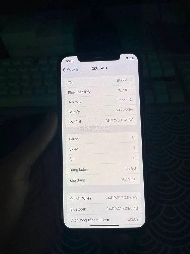 Apple iPhone Xs 64GB Pin 100%. Mua bán Điện thoại tại Quận 10 Tp Hồ Chí Minh được đăng bởi Hội Đồ Điện Tử hình 1