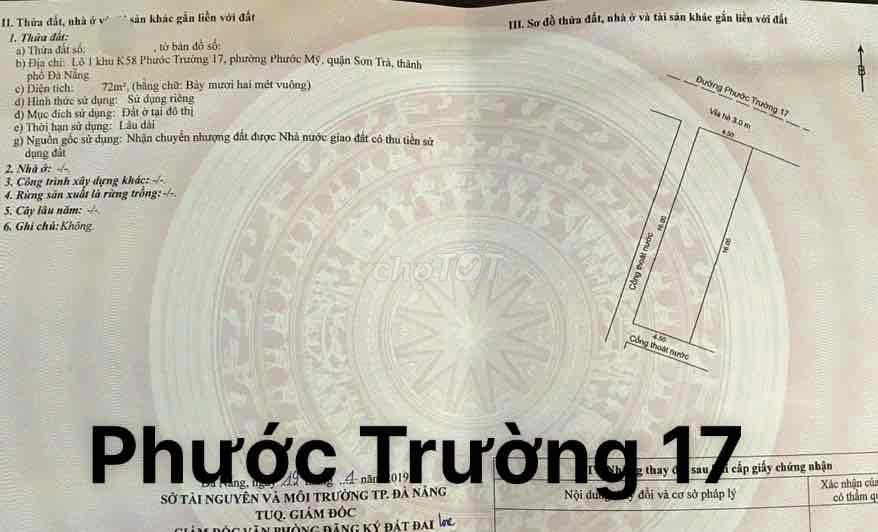 Chào Bán 1 Cặp Đất Kẹp Cống Mặt Tiền Đường PHƯỚC TRƯỜNG 17…Phường Phướ