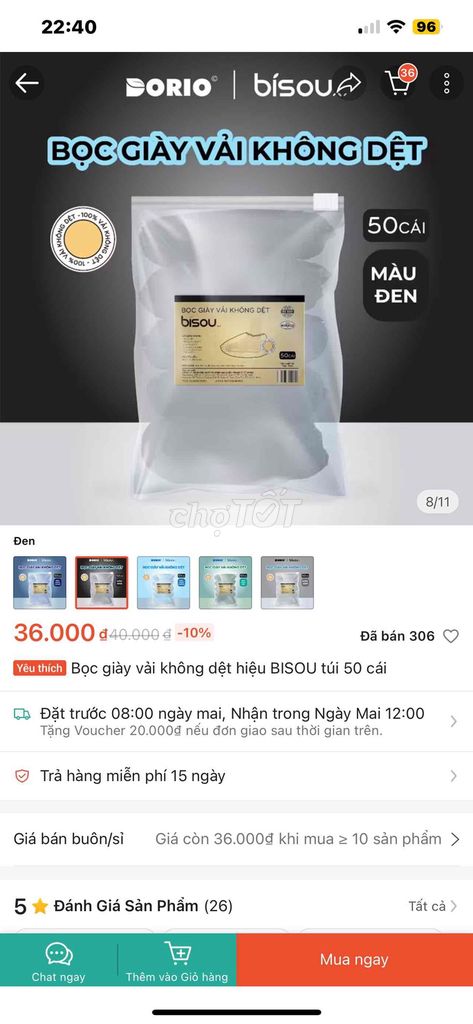 Bọc giày Bisou Vải không dệt Đen 50 cái. Mua bán Giày dép tại undefined Tp Hồ Chí Minh được đăng bởi Trần Ánh Tuyết hình 1