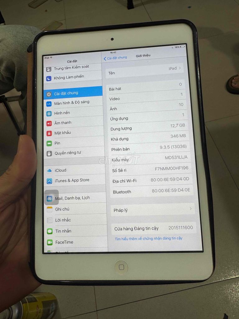 ipad mini 16g trắng 99%