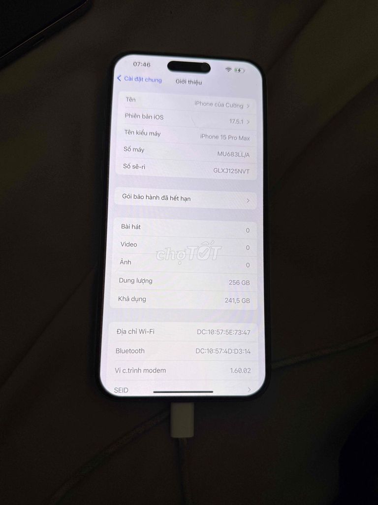 Apple iPhone 15 Pro Max 256GB Xám. Mua bán Điện thoại tại Quận Cẩm Lệ Đà Nẵng được đăng bởi Cường Lê hình 1