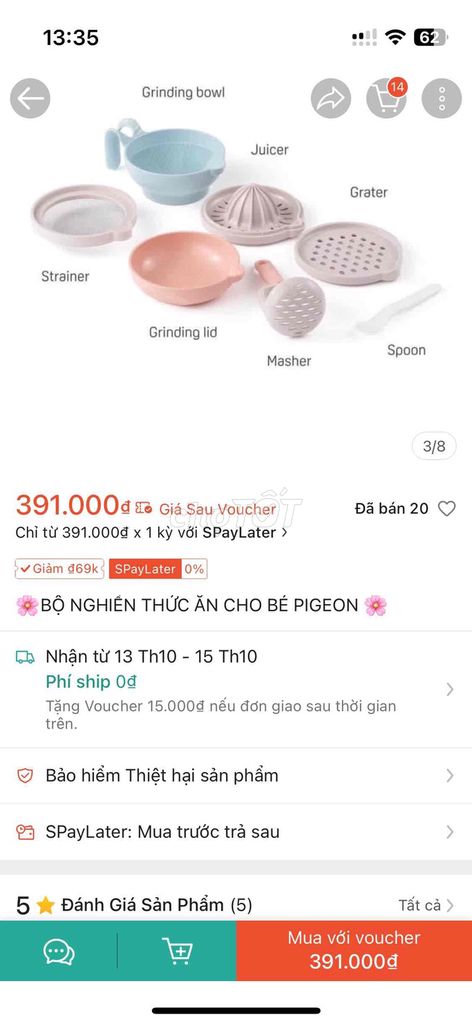 Bộ nghiền thức ăn Pigeon Hồng, Xanh, Trắng. Mua bán Mẹ và bé tại Quận Hai Bà Trưng Hà Nội được đăng bởi Fannie hình 1