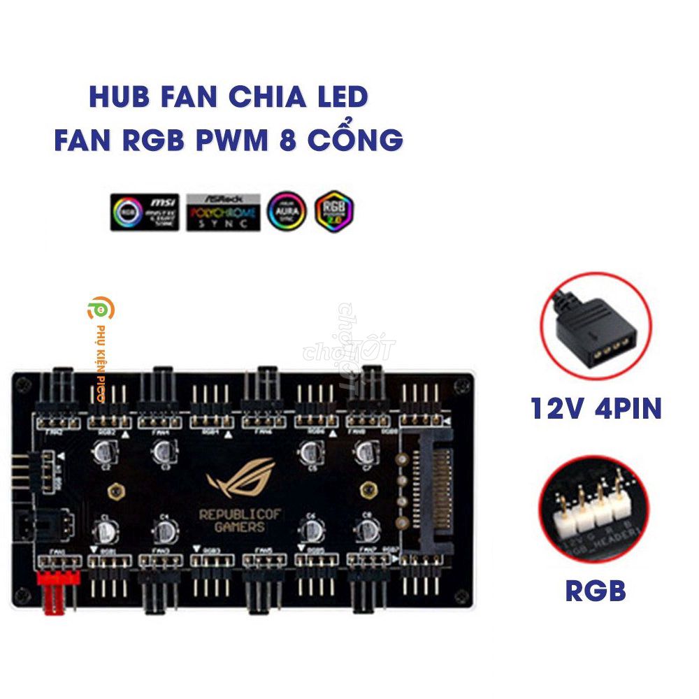 Hub chia fan+ cổng RGB 12v 1 ra 8 cổng