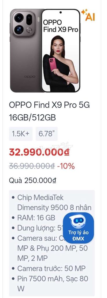 Oppo Find X9 Pro 5G 512GB Xám 99%. Mua bán Điện thoại tại Quận Bình Tân Tp Hồ Chí Minh được đăng bởi Tai Tran hình 1