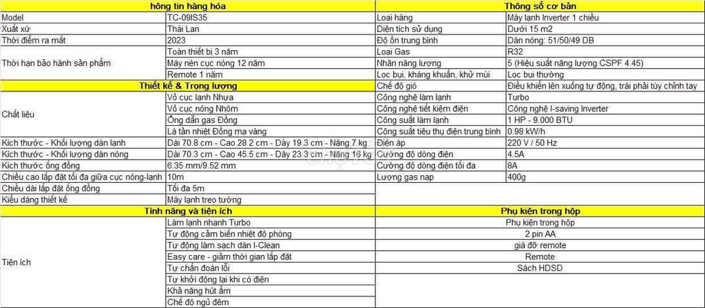 Máy lạnh Casper Inverter 1 HP TC-09IS35 new