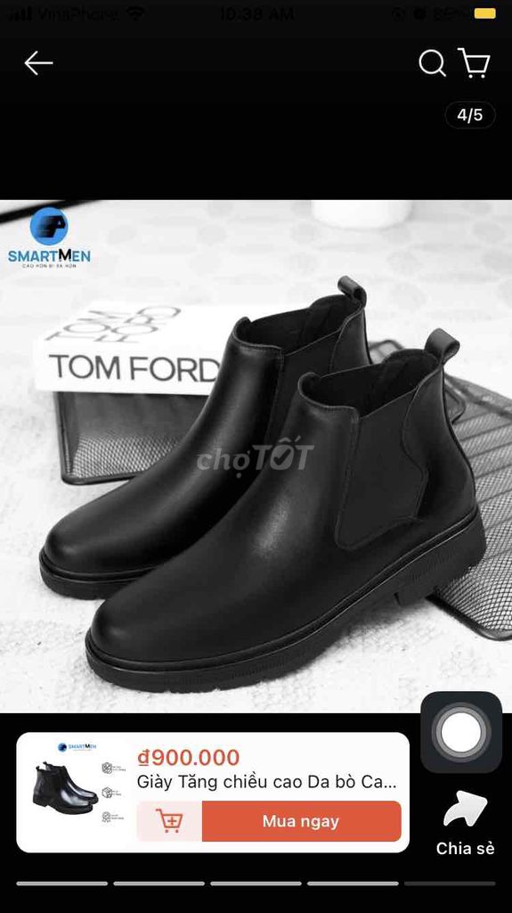 giày Chelsea boot mới size 38 da đen