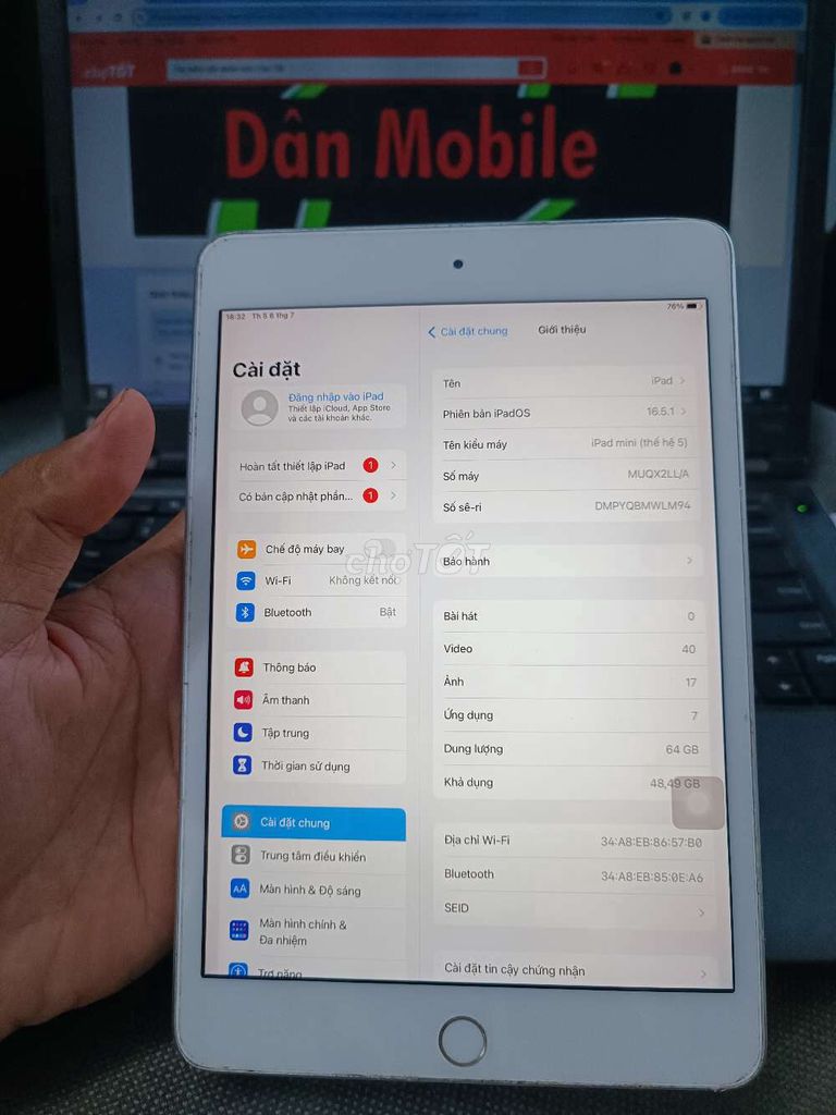 IPAD MINI 5 64GB MÁY ZIN KHÁ ĐẸP FULL CHỨC NĂNG