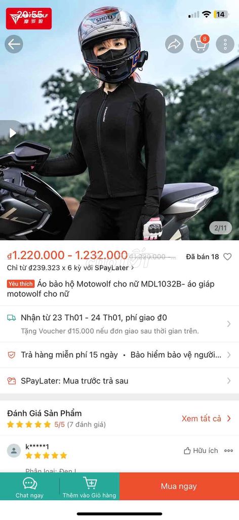 áo bảo hộ motowolf cho nữ size L còn full mác