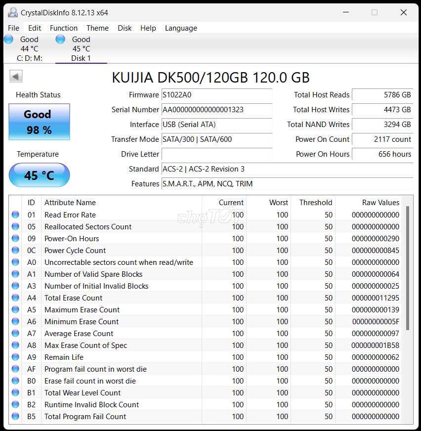 Ổ SSD 120GB Kuijia 98%