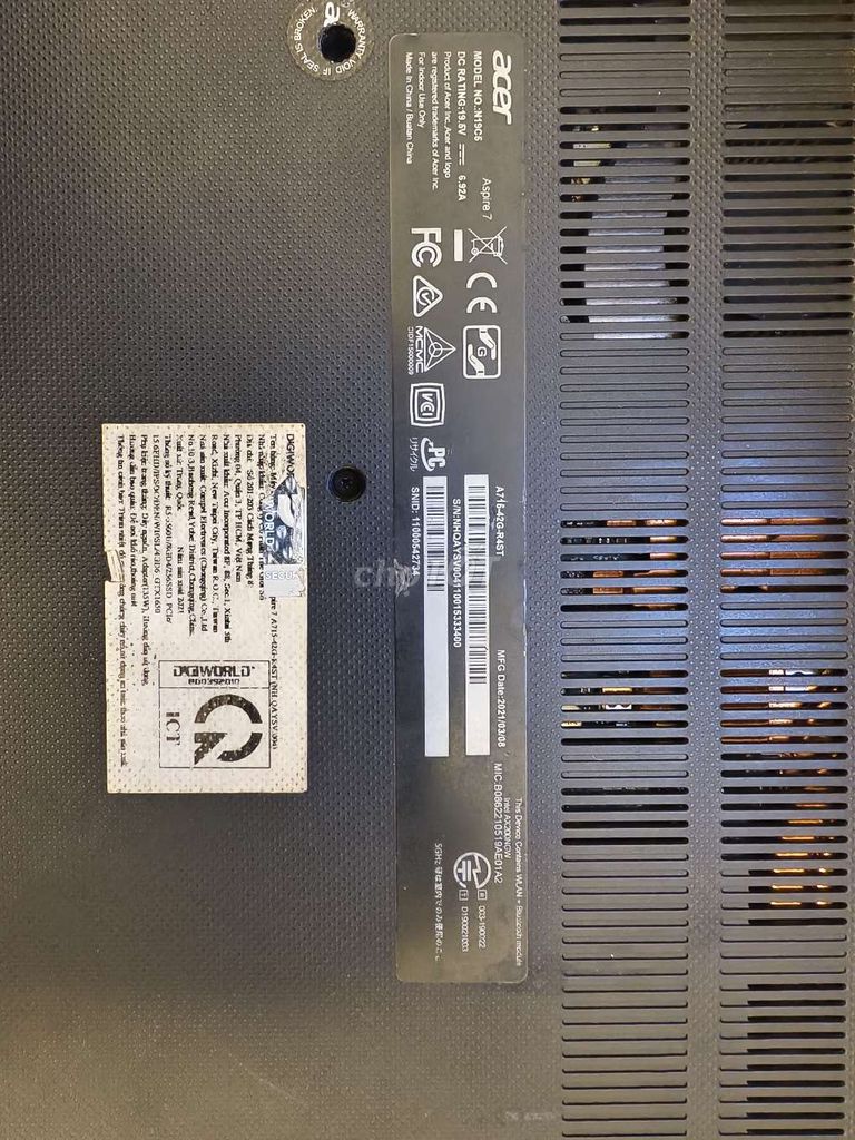 Acer Aspire 7 R5 5500U GTX 1650 8GB Đen. Mua bán Laptop tại Quận Tân Bình Tp Hồ Chí Minh được đăng bởi Nguyễn Trung Dũng hình 1