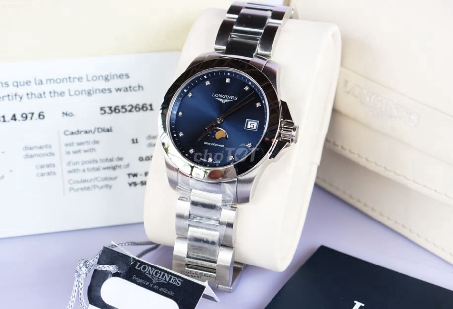 Longines Conquest Nữ Moonphase; Mặt Xanh;Size 34mm