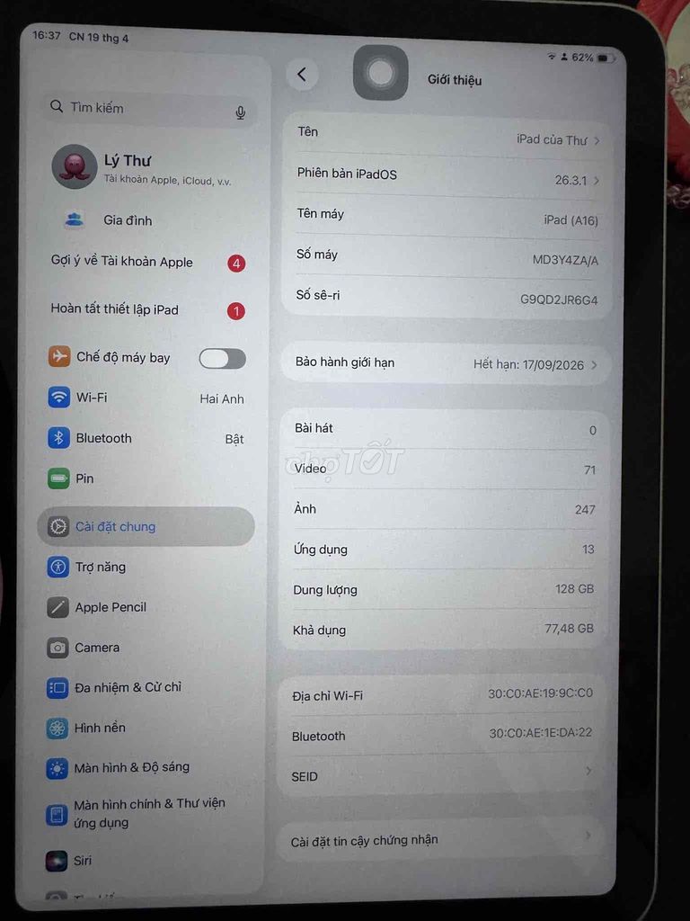 Apple iPad (A16) 128GB Bạc. Mua bán Máy tính bảng tại Huyện Đông Anh Hà Nội được đăng bởi Lâm hình 1