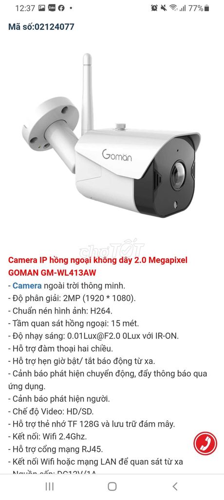 Camera Wifi ngoài trời thông minh GOMAN GM-WL413AW. Mua bán Máy ảnh, Máy quay tại Quận Gò Vấp Tp Hồ Chí Minh được đăng bởi Nhat Minh hình 2