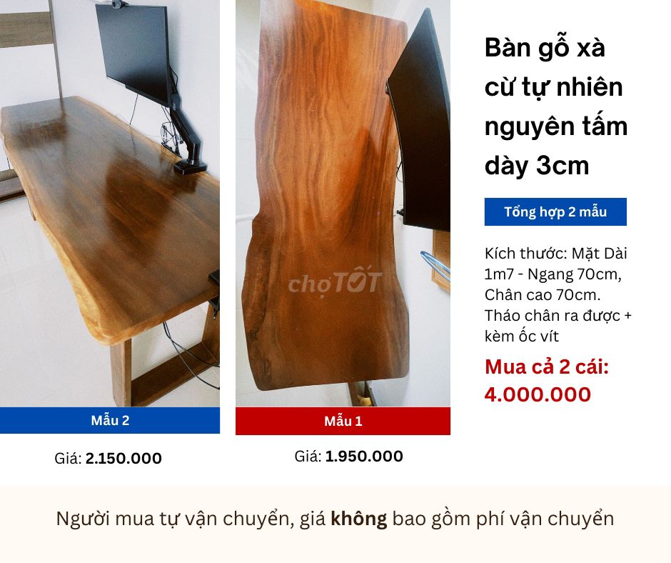 Bàn làm việc/ Bàn ăn/ Bàn cà phê gỗ xà cừ tự nhiên