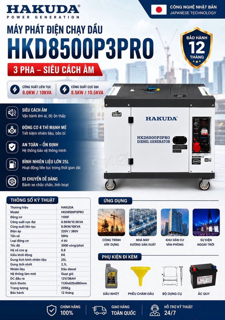Máy phát dầu siêu êm Hakuda 8KW HKD8500P3PRO 3 pha. Mua bán Đồ chuyên dụng, Giống nuôi trồng tại Quận Hoàng Mai Hà Nội được đăng bởi Hakuda Offical hình 1