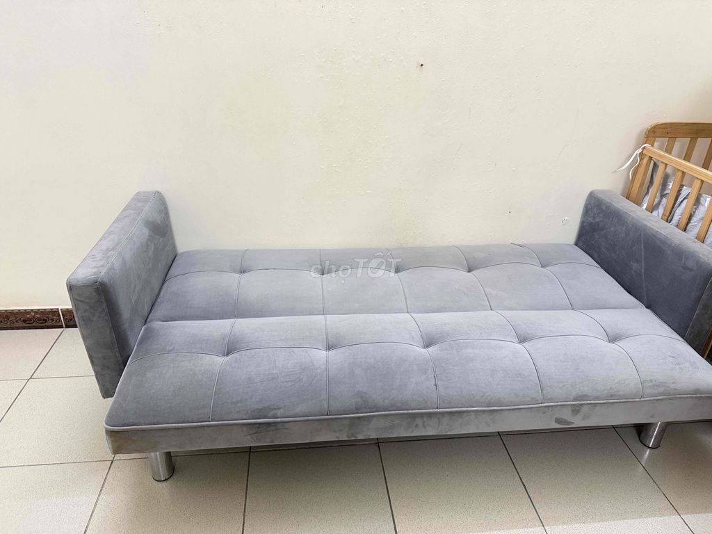 Sofa giường vải nhung màu xám