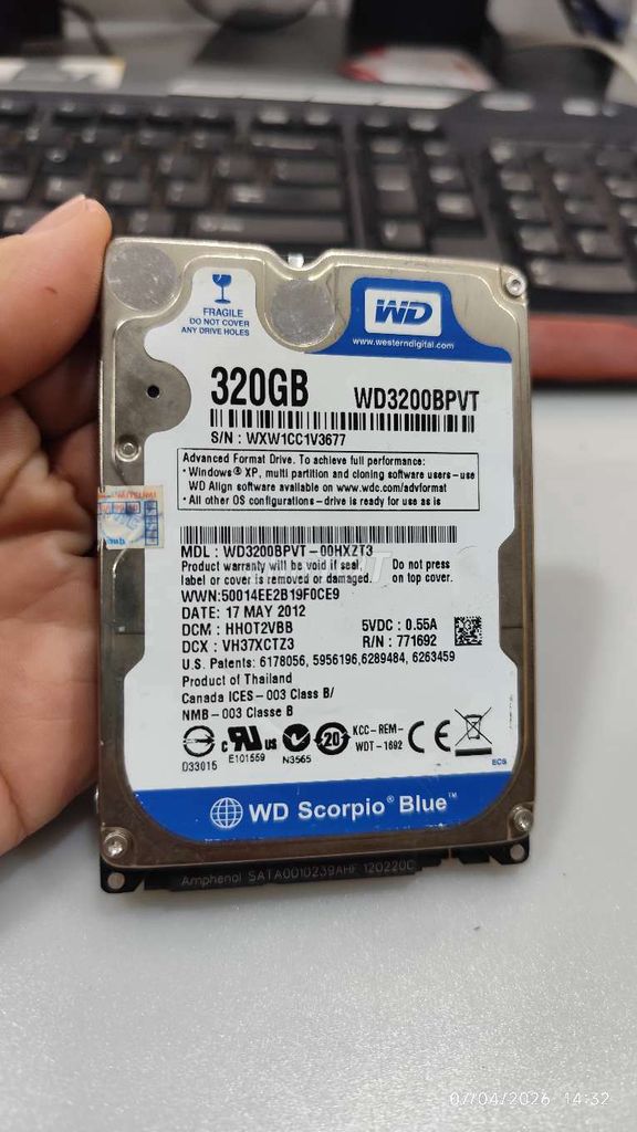 Ổ cứng HDD Western Digital WD3200BPVT 320GB. Mua bán Linh kiện (RAM, Card...) tại Quận Tân Phú Tp Hồ Chí Minh được đăng bởi 2END STORE hình 1
