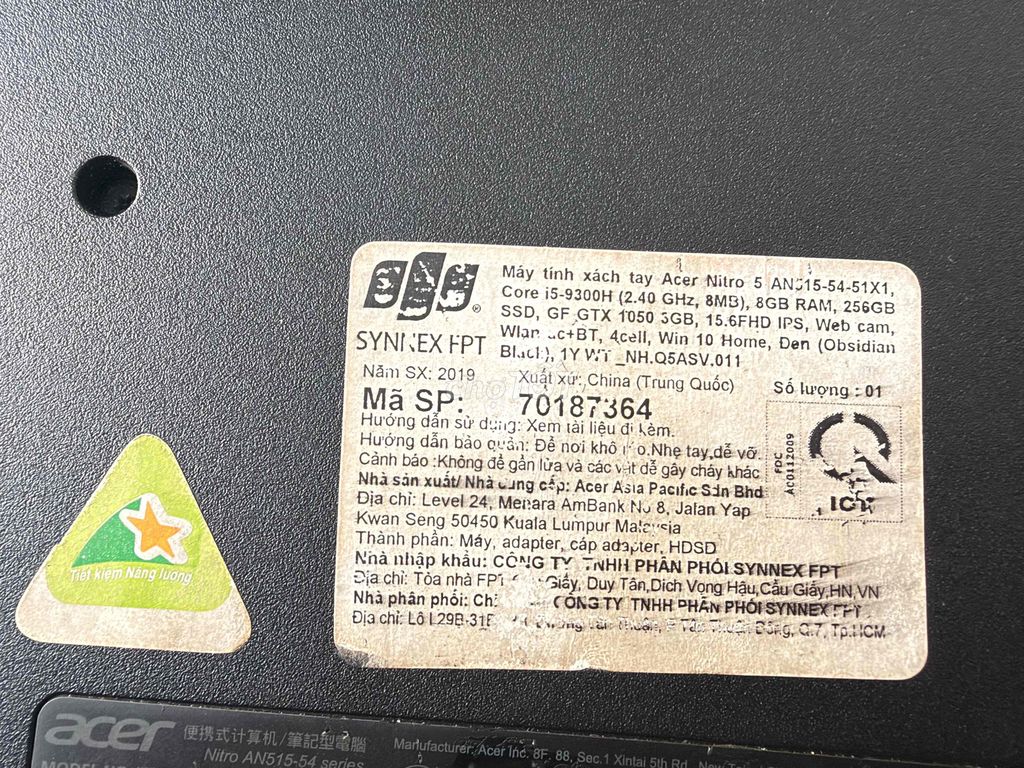 Acer Nitro 5 AN515-54 i5 9th 16GB/256GB+512GB. Mua bán Laptop tại Thành phố Dĩ An Bình Dương được đăng bởi Tên chưa cung cấp hình 1