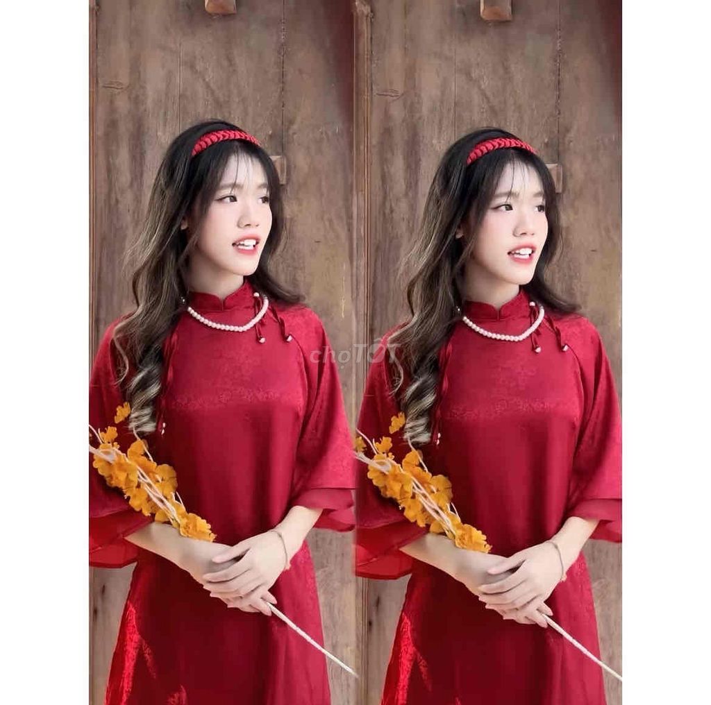 Áo dài Nữ Gấm Lụa Đỏ Vân Hoa Nhí Size S. Mua bán Quần áo tại Huyện Krông Pắc Đắk Lắk được đăng bởi Bảo an hình 1