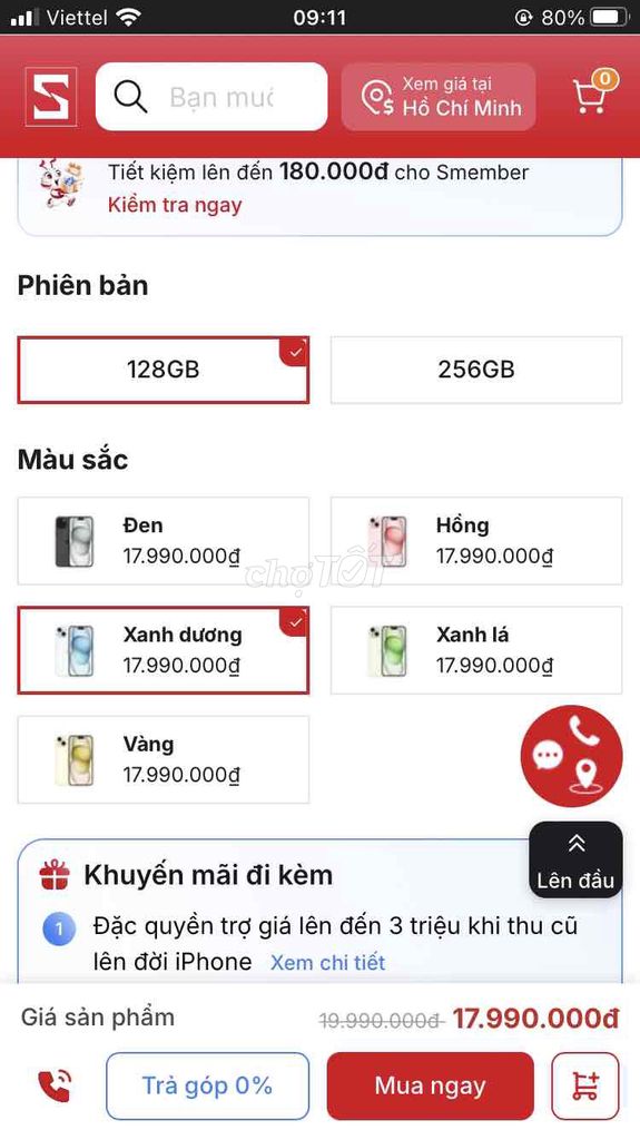 Bán iPhone 15VNA chưa kích hoạt 128GB Xanh dương. Mua bán Điện thoại tại Quận 5 Tp Hồ Chí Minh được đăng bởi Nguyễn Thắng hình 1