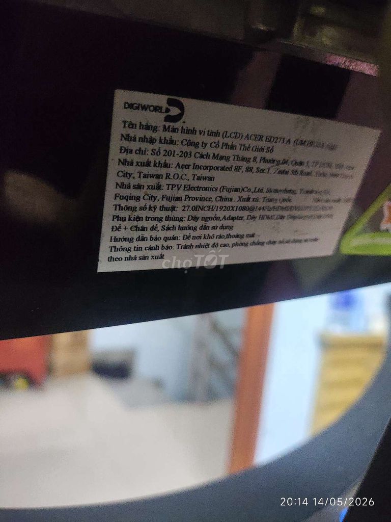 Màn hình Acer ED273 27 inch Đen. Mua bán Phụ kiện (Màn hình, Chuột...) tại Quận 7 Tp Hồ Chí Minh được đăng bởi anh trai hình 1
