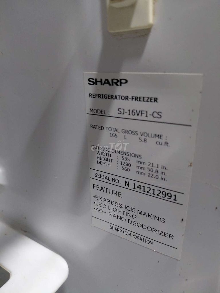 Tủ lạnh Sharp SJ-16VF1-CS Xám 165 lít. Mua bán Tủ lạnh tại Quận Liên Chiểu Đà Nẵng được đăng bởi DEWALT hình 1
